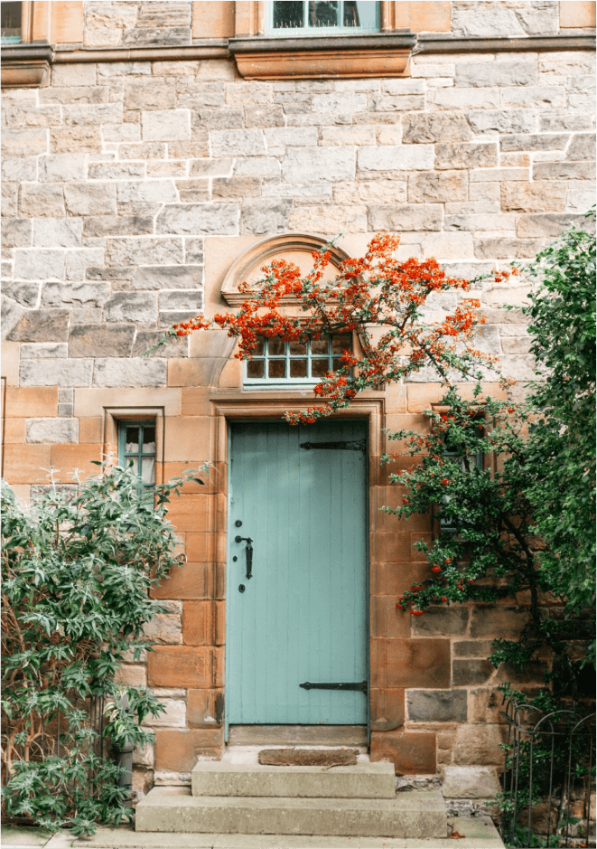 Puerta de casa con árboles cerca